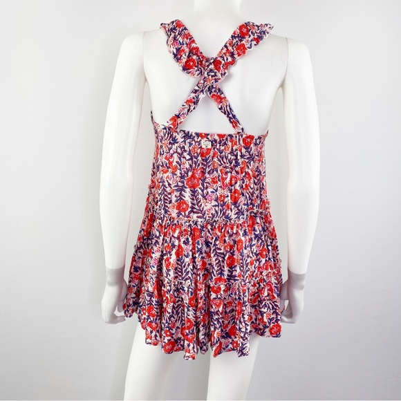 Billabong Red & Blue Open Back Floral Sleeveless Mini Dress Size S - Picture 5 of 9
